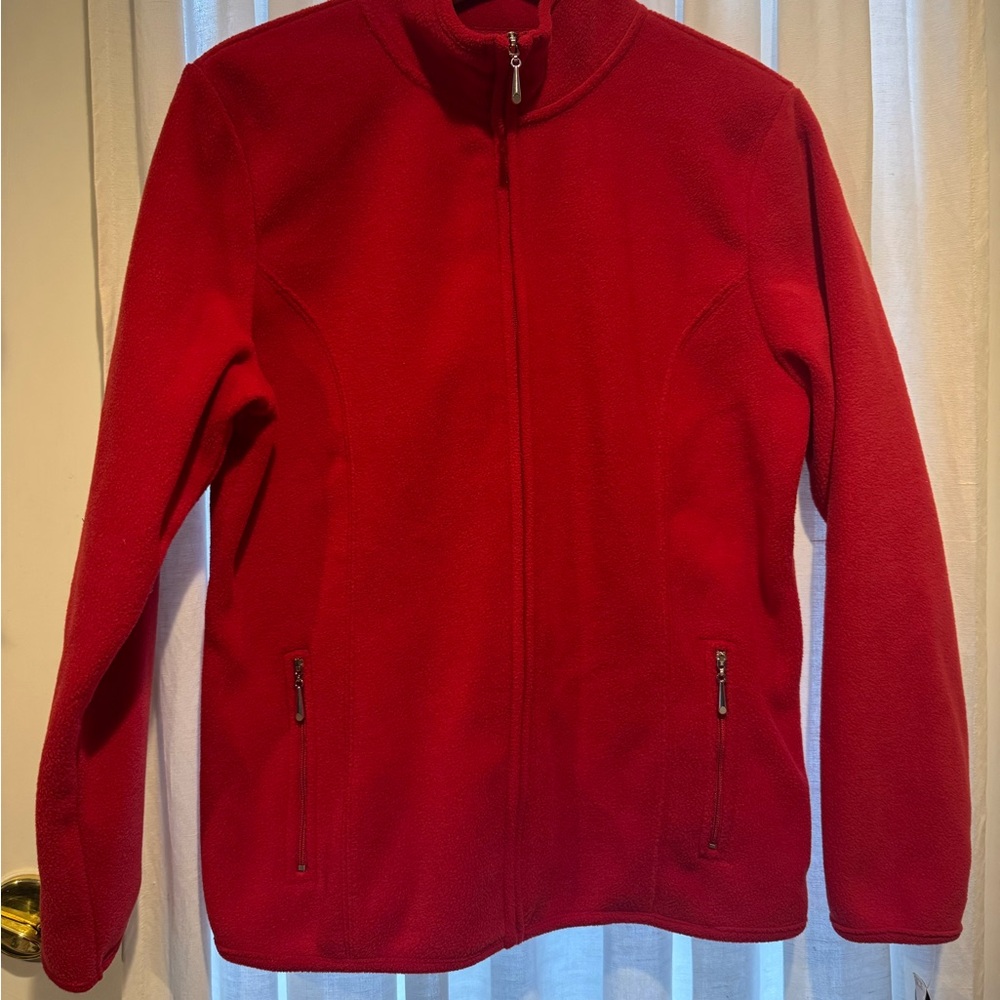 NWT Karen Scott Red Utility Jacket with Stand-Up Collar and Fitted Silhouette